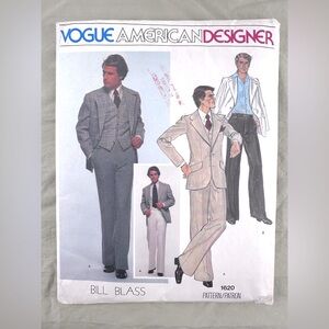 Vogue 1620 Bill Blass Men Size 40 1970s 3 Piece Suit Sewing Pattern Uncut